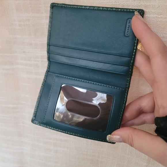 COACH Vintage Signature Monogram Slim Card Case Wallet – Teal/Dark Green - Picture 5 of 9